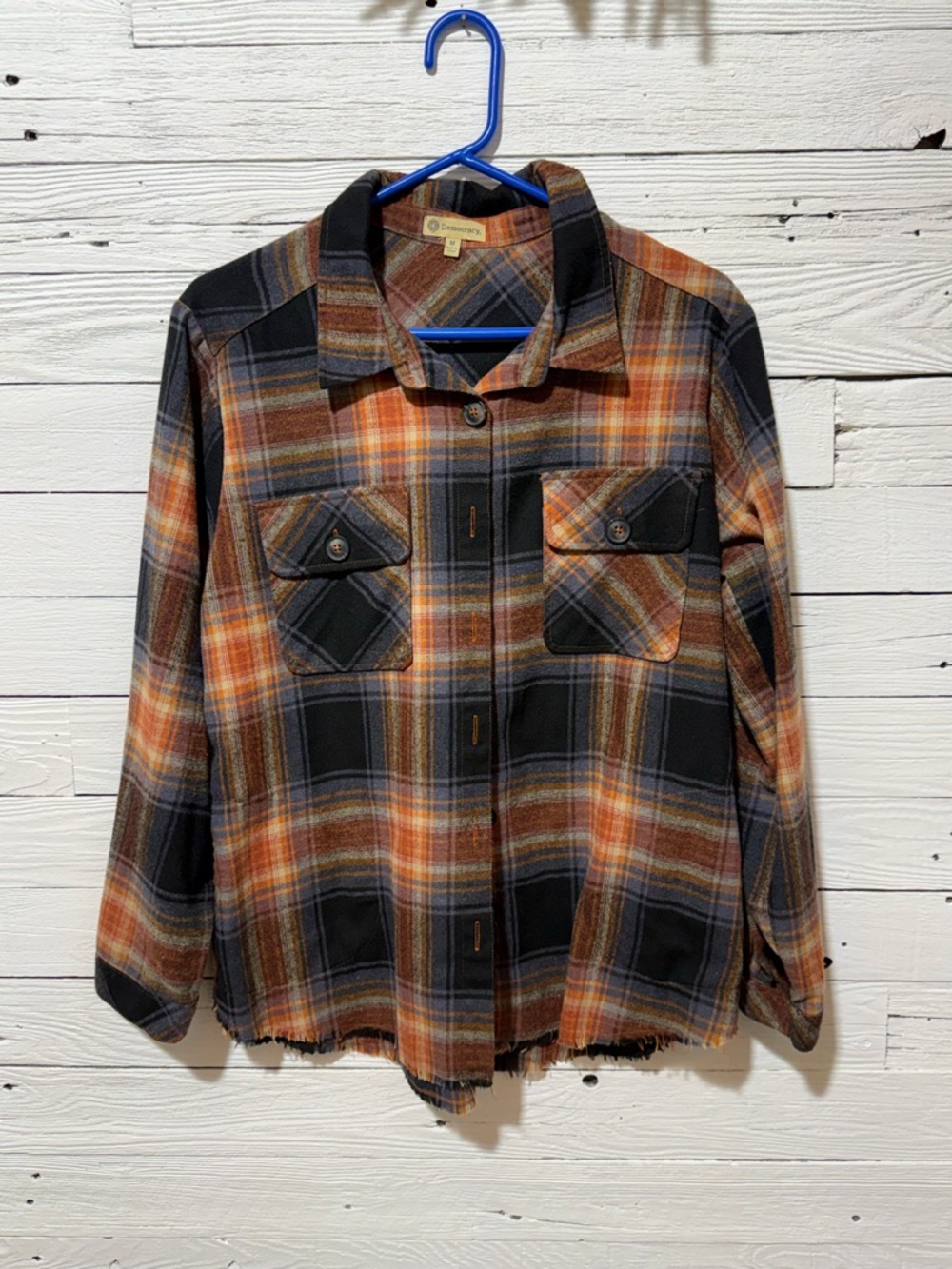Democracy Plaid Shirt Jacket in Orange, Brown & Navy